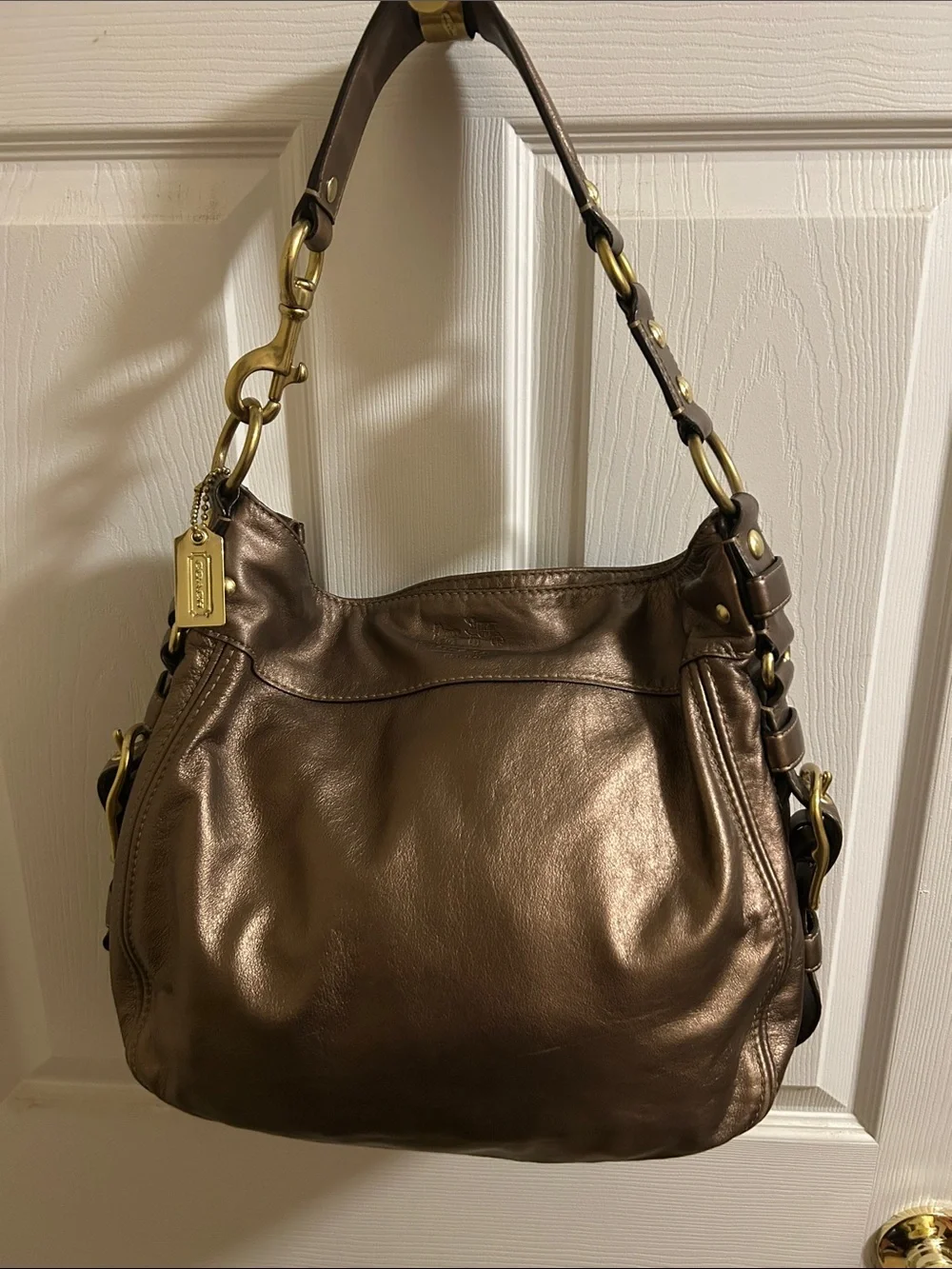 Coach Metallic Bronze Leather Shoulder Bag with Gold Hardware - Picture 1 of 11